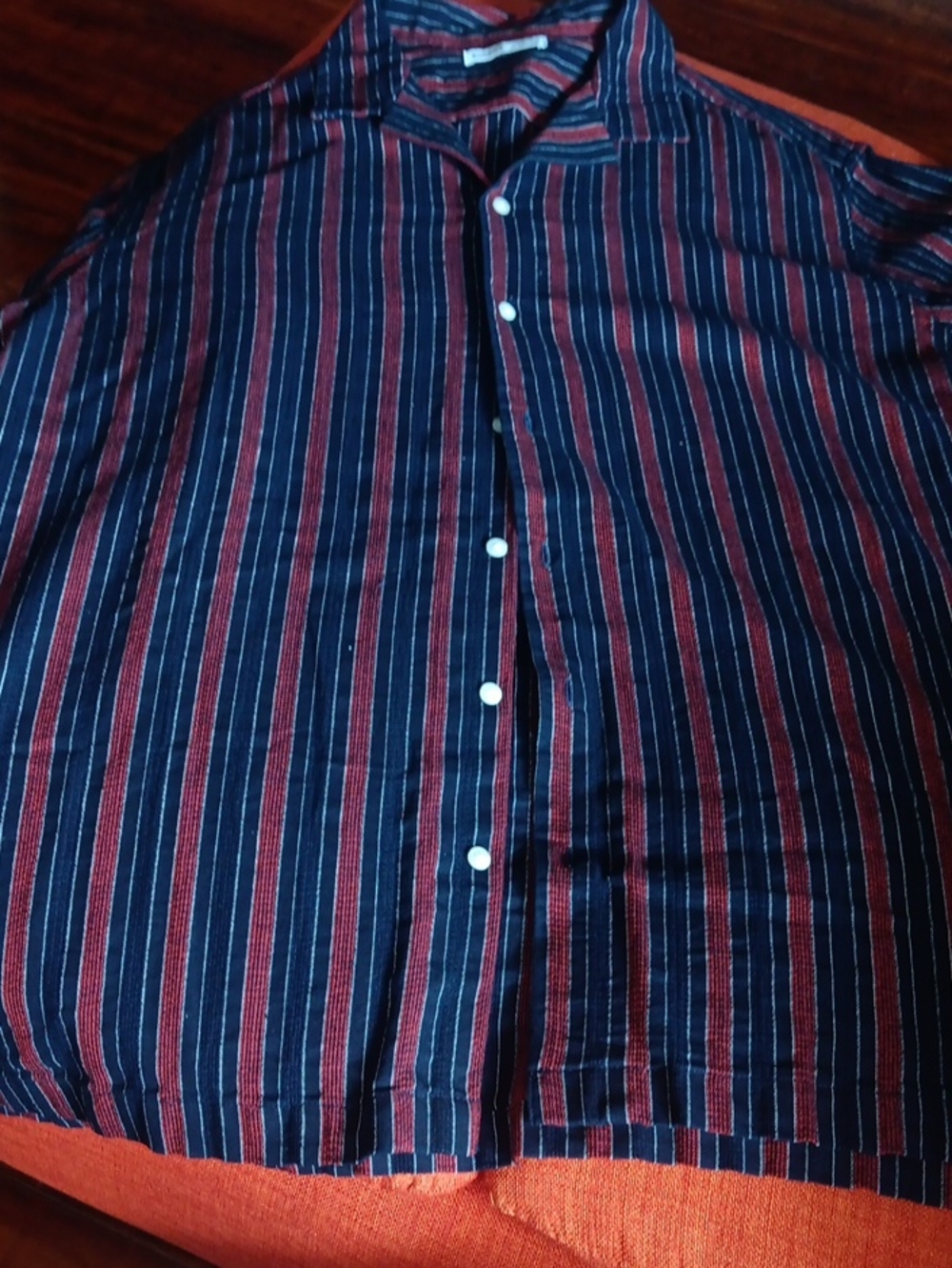 Sonoma Navy and Burgundy Vertical Stripe Button-Down Shirt